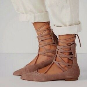 FREE PEOPLE SHAY LACE UP FLATS | TAUPE | 8.5